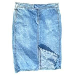 Vintage Cotton Denim Jean Midi Skirt Front Slit Size 16 Y2K